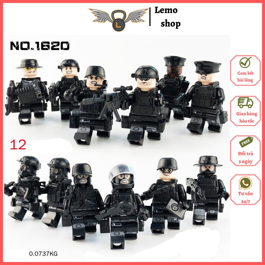 Đồ chơi lắp ráp xếp hình Minifigures cảnh sát gồm 12 nhân vật và vũ khí Lemoshop , đồ chơi trẻ em bằng nhựa ABS 1620