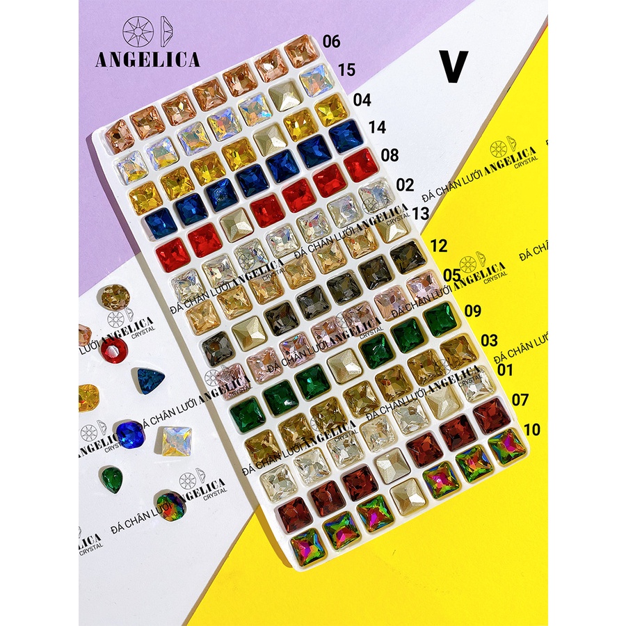 Túi 10 Viên Đá khối Nail Ngọc Hình Vuông Chân Vàng Trang Trí Móng ANGELICA V