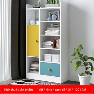 Kệ Tủ Giá sách gỗ đứng đa năng 6 tầng có ngăn kéo mã MGK012