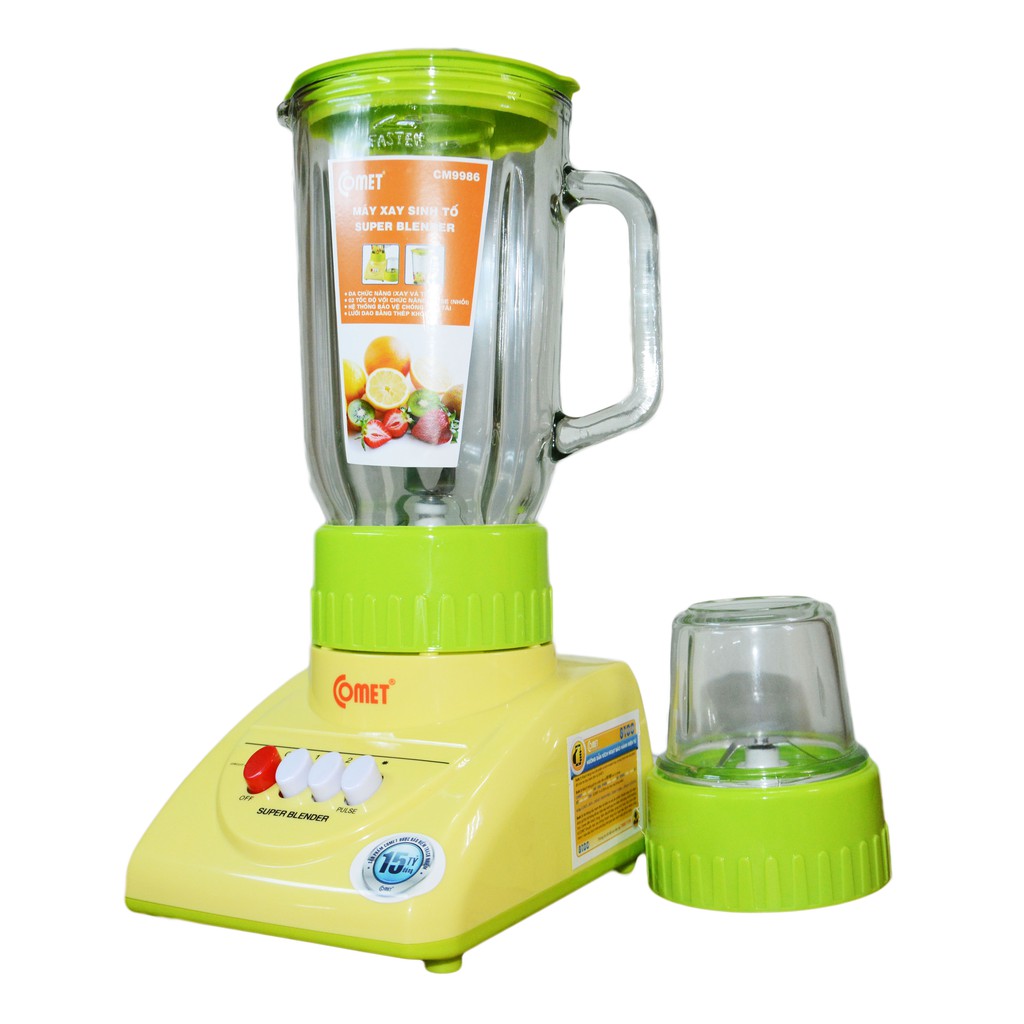 Máy sinh tố 2 cối ly thủy tinh Comet CM9986 1.25L