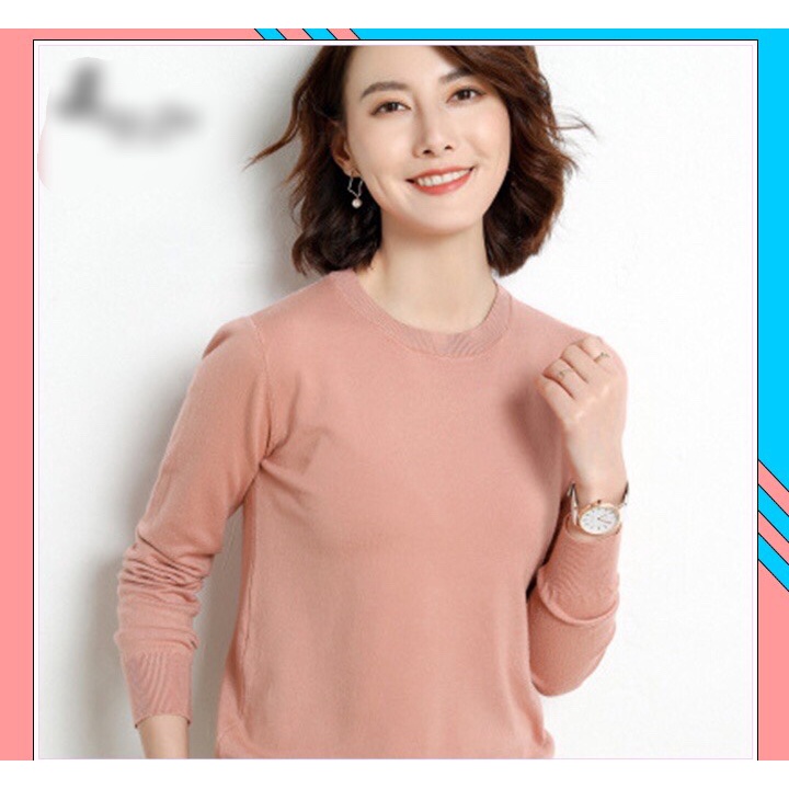 Áo len dài tay, áo len nữ cổ tròn bo gấu nhiều màu nhiều size hàng Quảng Châu