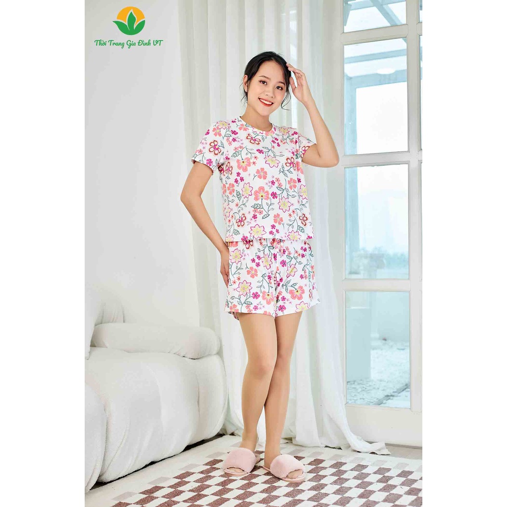 Bộ đồ mặc nhà nữ mùa hè Việt Thắng FORM NHỎ, quần đùi, áo cộc tay, chất cotton  - B43.2206