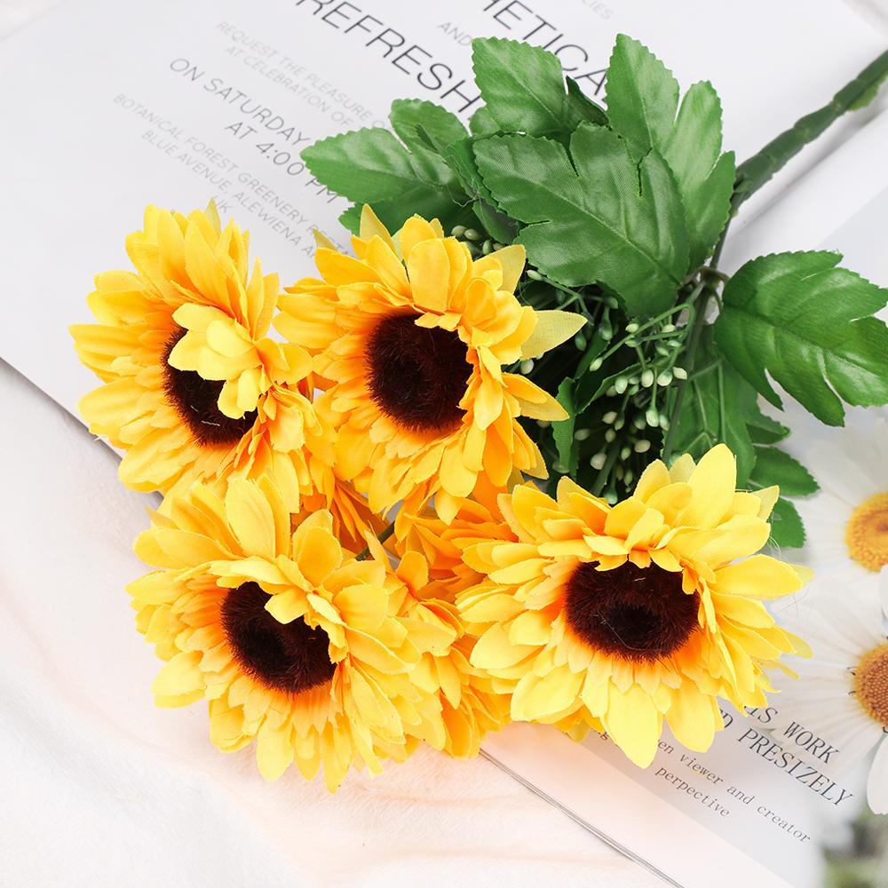 Bó Hoa Hướng Dương Giả Bằng Lụa Thời Trang 1 5 / 7 / 22 Đầu Dành Cho Trang Trí Nhà Cửa