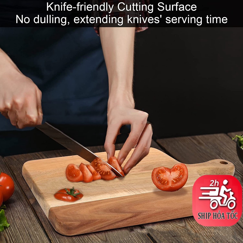 Hot Khay Thớt gỗ Chef Teak  Đẳng Cấp Phong Cách Âu Mỹ - Dùng Cắt Thái Chặt Hoặc Trang Trí Thức Ăn 380x210x18 mm