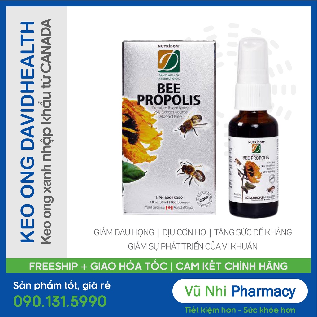 Hộp Keo Ong Xịt David Health từ Canada (giảm ho hiệu quả)