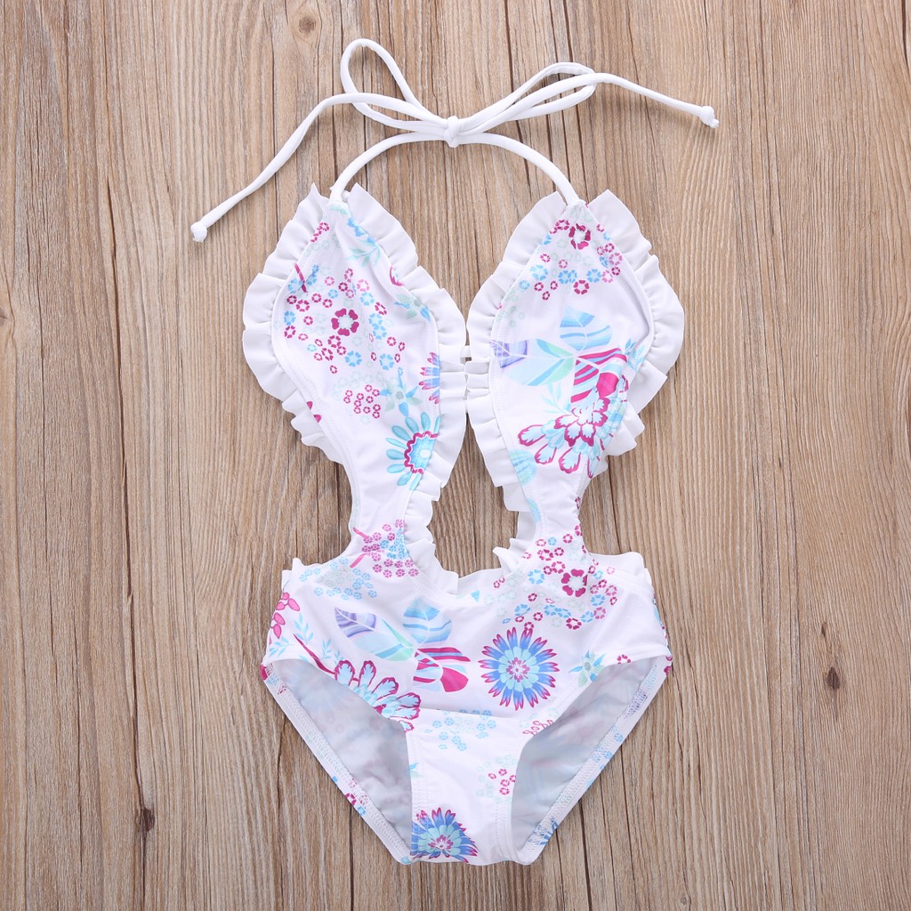 ❤XZQ-Floral Girls Baby Halter Split Bikini Swimwear Bathing Suit Swimsuit Costume 1-6