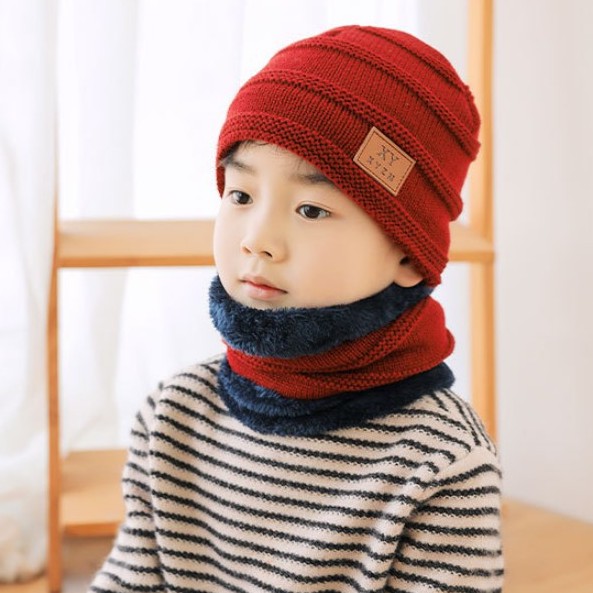 Mũ len cho bé trai hàn quốc kèm khăn quàng cổ YUDA nón len cho bé trùm đầu mùa đông giữ ấm tốt