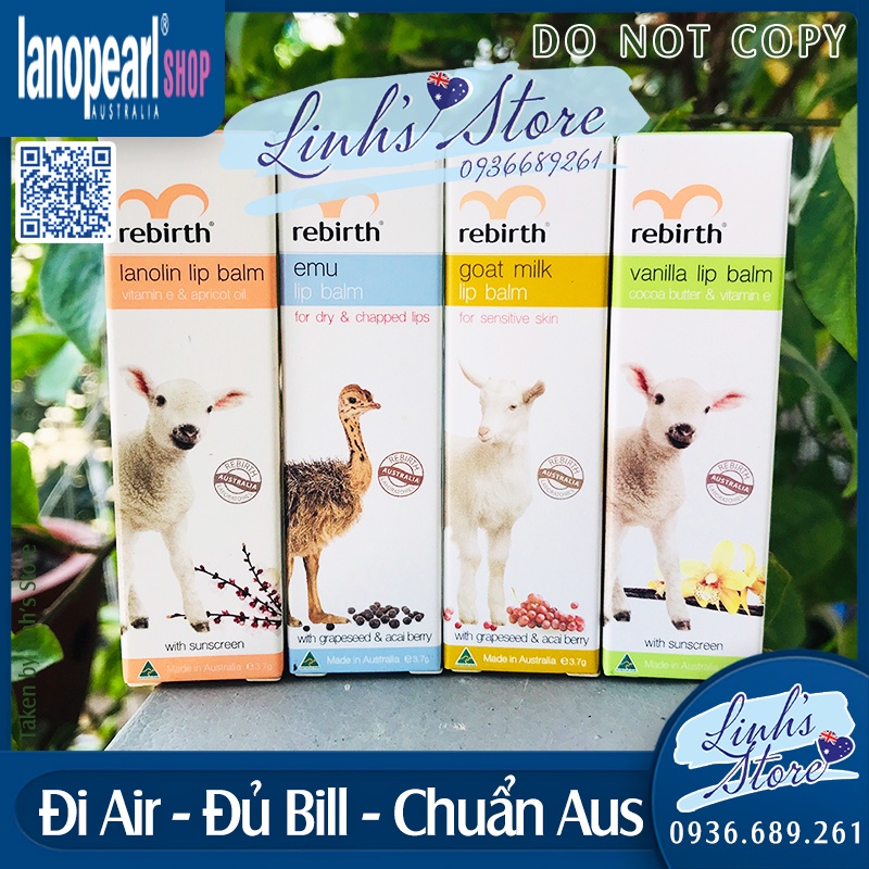 Son dưỡng môi nhau thai cừu Rebirth Lanolin / Vanilla Lip Balm 3.7g