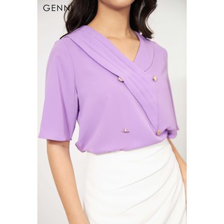 Áo sơ mi cổ lệch xếp ly ga003 - genni