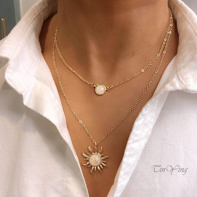 Necklace French Design Sense Multi-Layer Sunflower Women Fashion Clavicle Chain Alloy Material Party Birthday