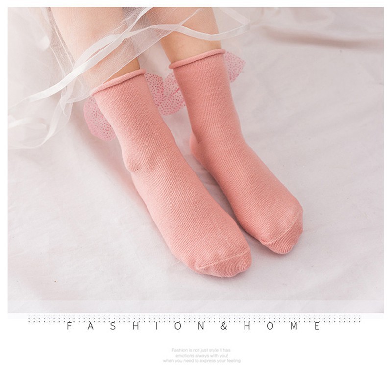 Vớ cotton chống trượt đính nơ xinh xắn dành cho bé gái