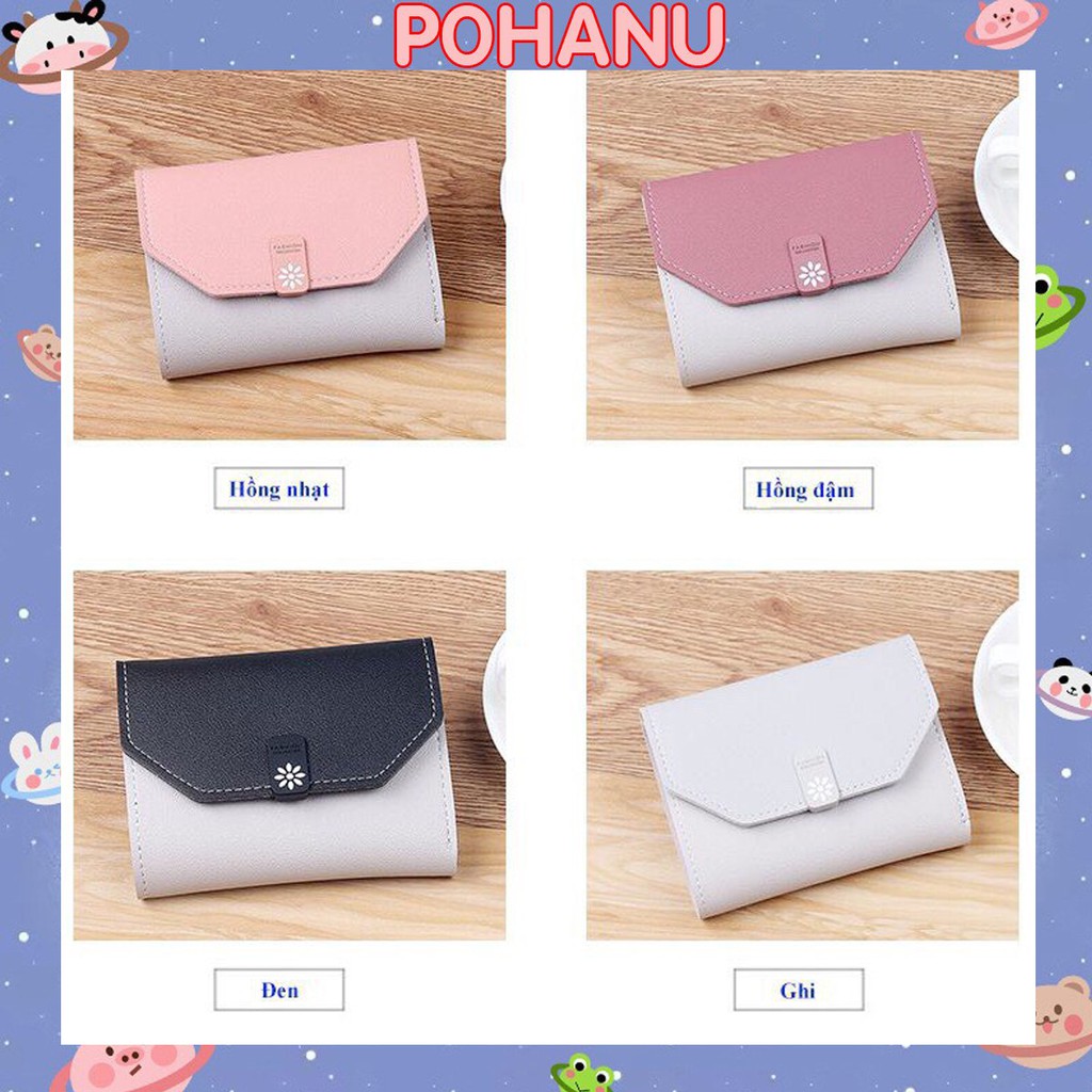 Ví nữ Pohanu bóp da cầm tay dáng ngắn cấp họa tiết hoa đẹp VN28