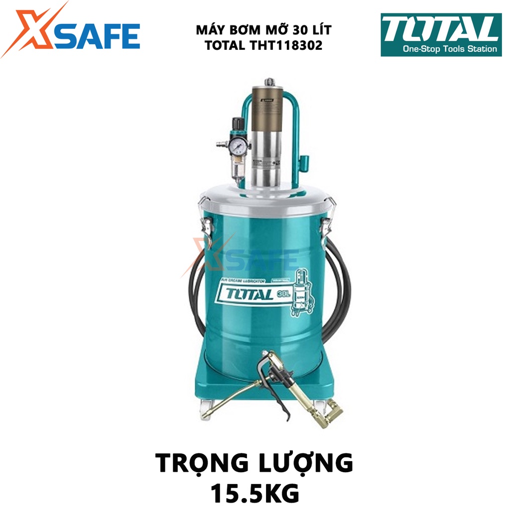 Máy bơm mỡ khí nén TOTAL THT118302 dung tích 30L thùng rỗng 330x430mm, áp suất 400 bar, lượng thổi 850g/p - chính hãng