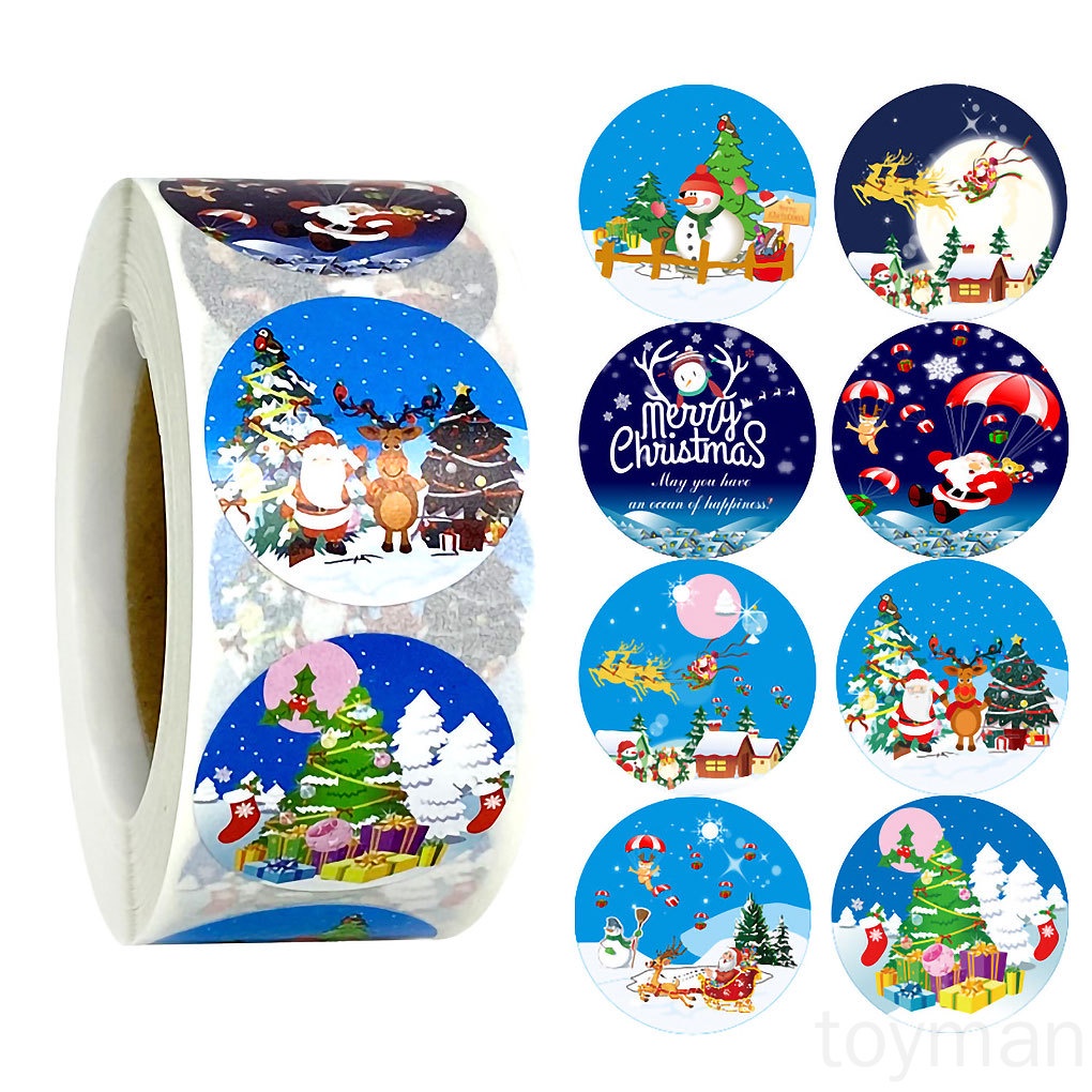 Cuộn 500 miếng dán trang trí hộp quà Giáng sinh