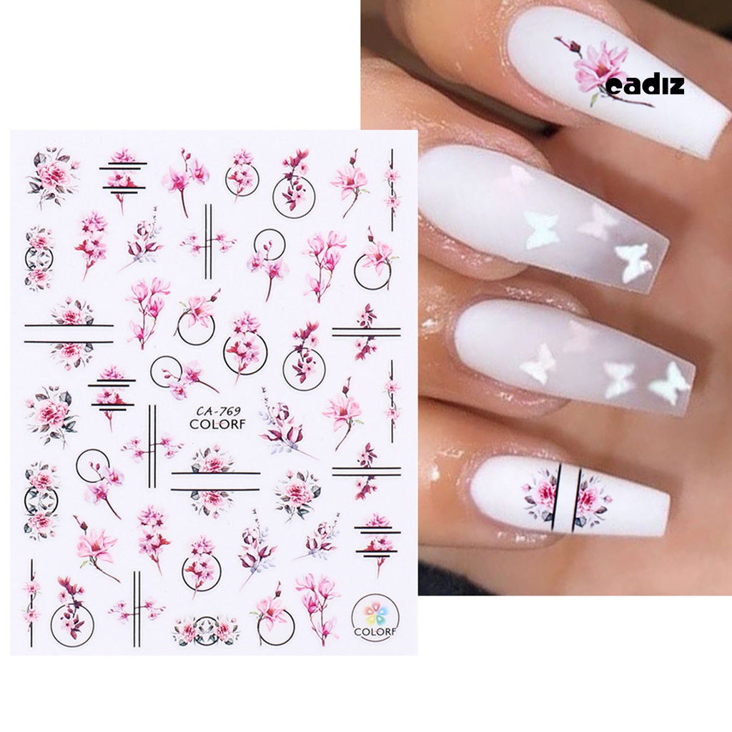 Miếng Dán Trang Trí Móng Tay Siêu Mỏng In Họa Tiết Hoa Xinh Xắn Cho Nữ