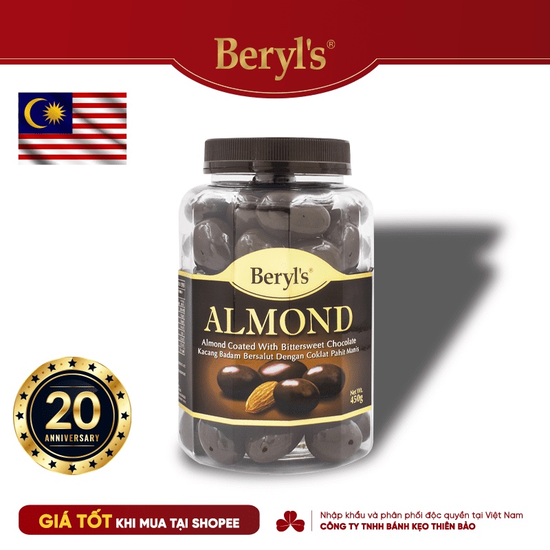 Chocolate Beryl's 450g Almond Bittersweet (Đắng và ngọt)