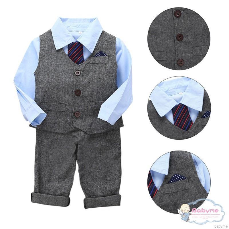 ♕ babyme ღ Gentleman Suit 3pcs Boys Long Sleeve Shirt +Vest+Pants Kids Boys Set