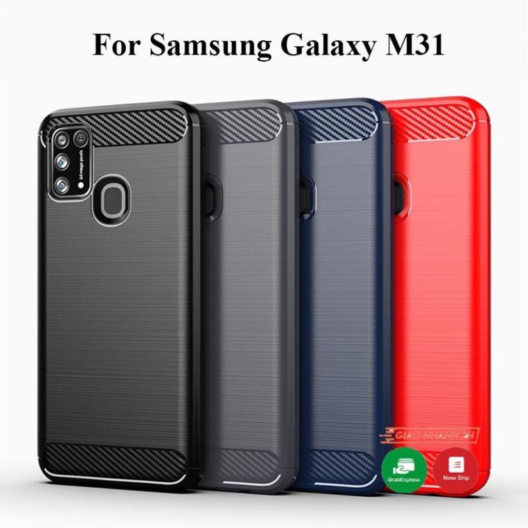 Ốp lưng dẻo Samsung Galaxy M31 vân sợi cacbon chống sốc Rugger Amor