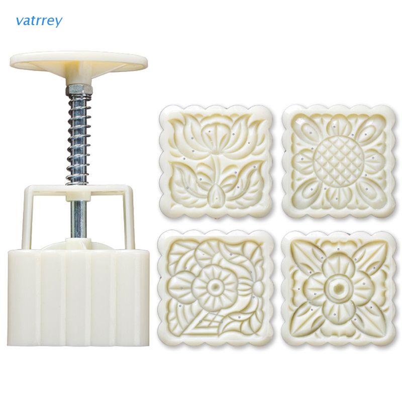 Set 4 Khuôn Nhấn Hình Vuông 125g Dùng Để Trang Trí Bánh Trung Thu Diy