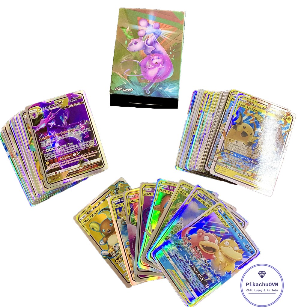 Bộ Thẻ Bài Chơi Pokemon 100 Thẻ (32Gx,62Tagteam,6Trainer) Chơi Đối Kháng Cao Cấp