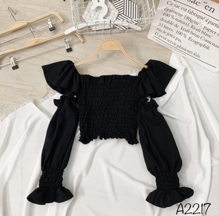 Áo nhíu thun rớt vai ( hình thật, đổi trả nếu không giống hình )