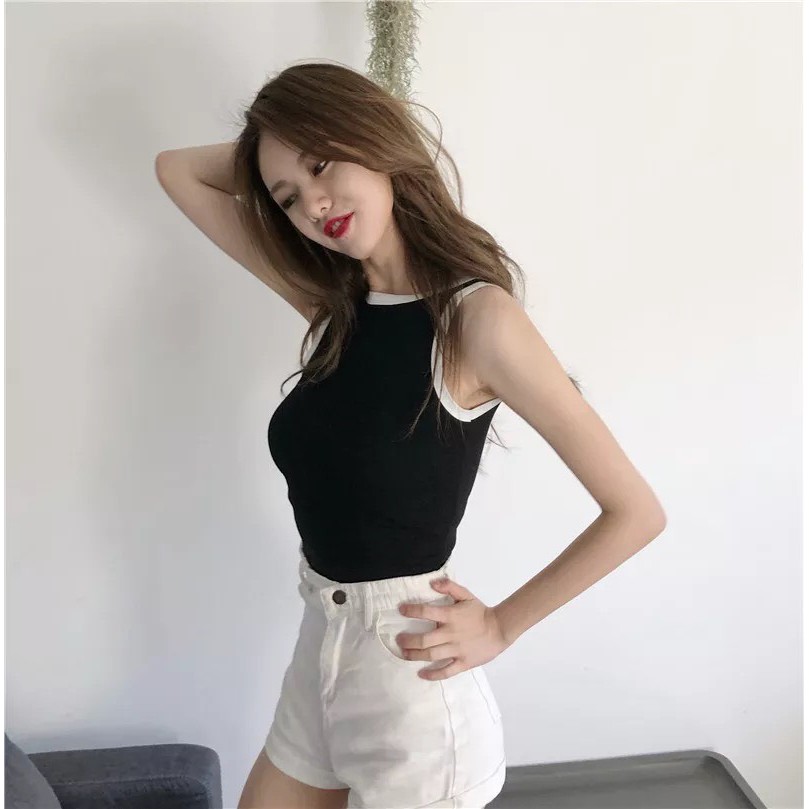 Áo Thun Ba Lỗ Phối Viền Màu Khoét Lưng Sâu Quyến Rũ TTS0365