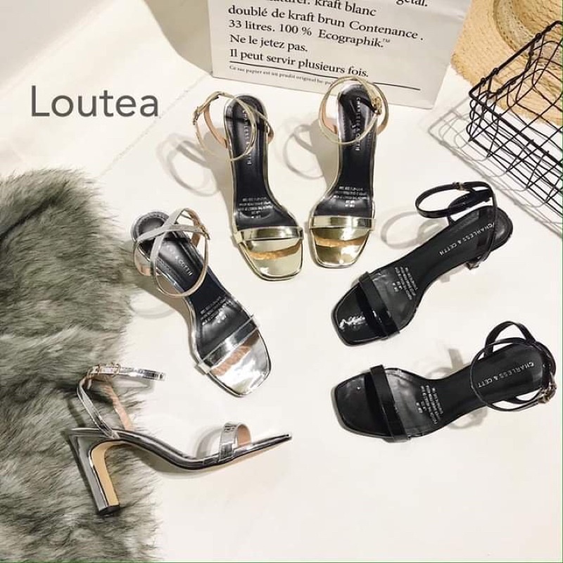 Sandal cao gót da bóng quai mảnh dây cài cổ chân gót dẹt 9p sang chảnh kiểu công sở
