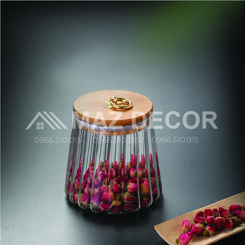 SALE SẬP SÀN Lọ thủy tinh nắp gỗ đựng trà, đựng thảo dược đồ khô, đường... đẹp giá rẻ 800ml (HB201-HB202)