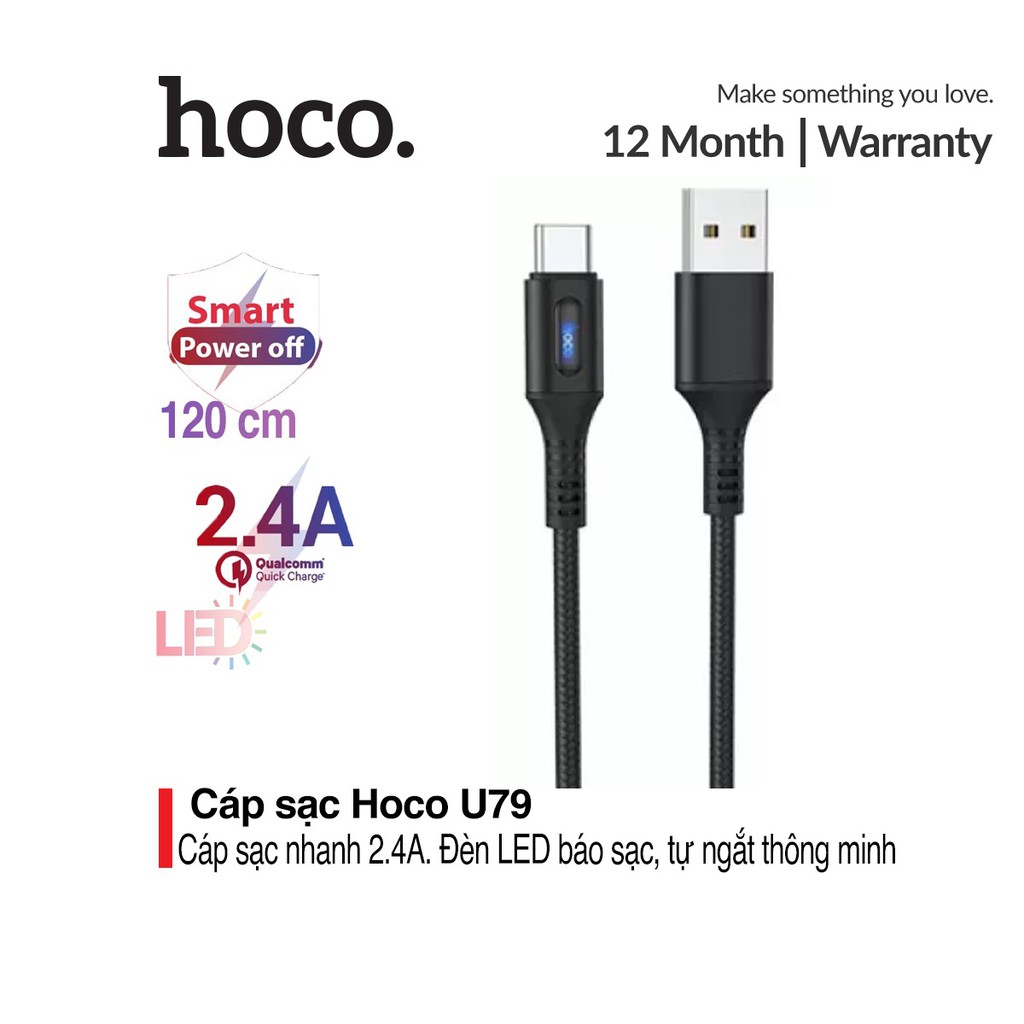 Cáp Sạc Nhanh Hoco U79 Tự ngắt cho điện thoại tự ngắt khi pin đầy Chống Chai Pin.