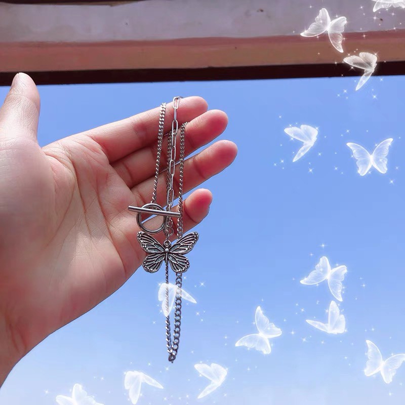 Bộ dây chuyền lắc tay bướm hiphop xích