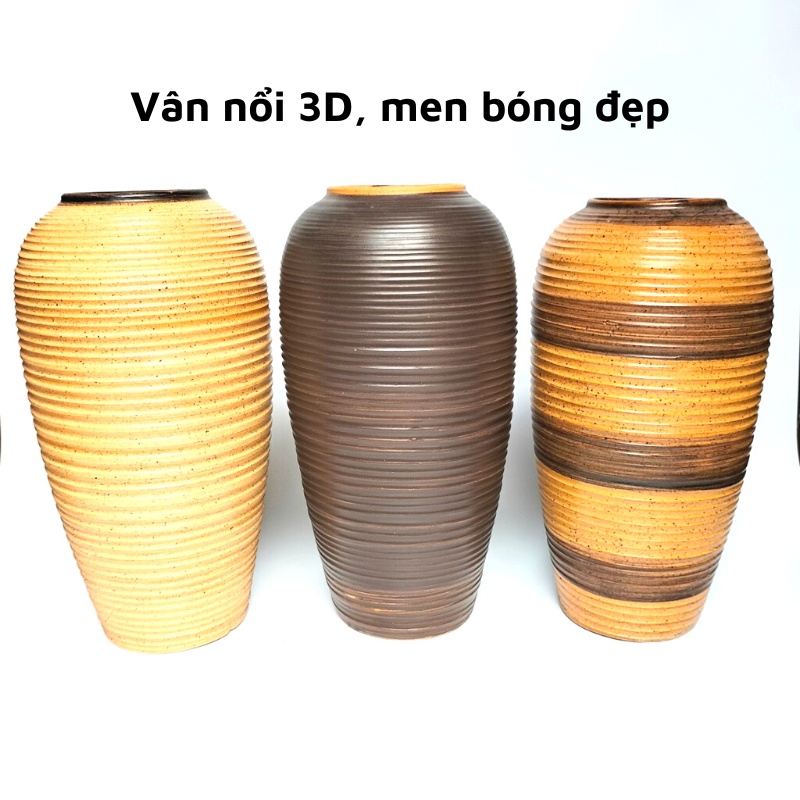 Bình hoa gốm sứ cao trên 30cm Dáng Vò cao, lọ gốm sứ Bát Tràng, phong cách mộc mạc dùng cắm sen, các loại hoa dáng cao
