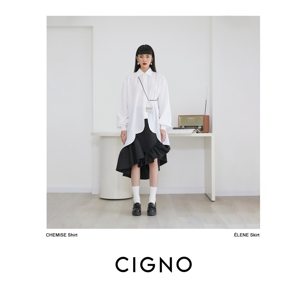 CIGNO-chân váy đuôi cá phối bèo nhún tiểu thư ÉLENE Skirt