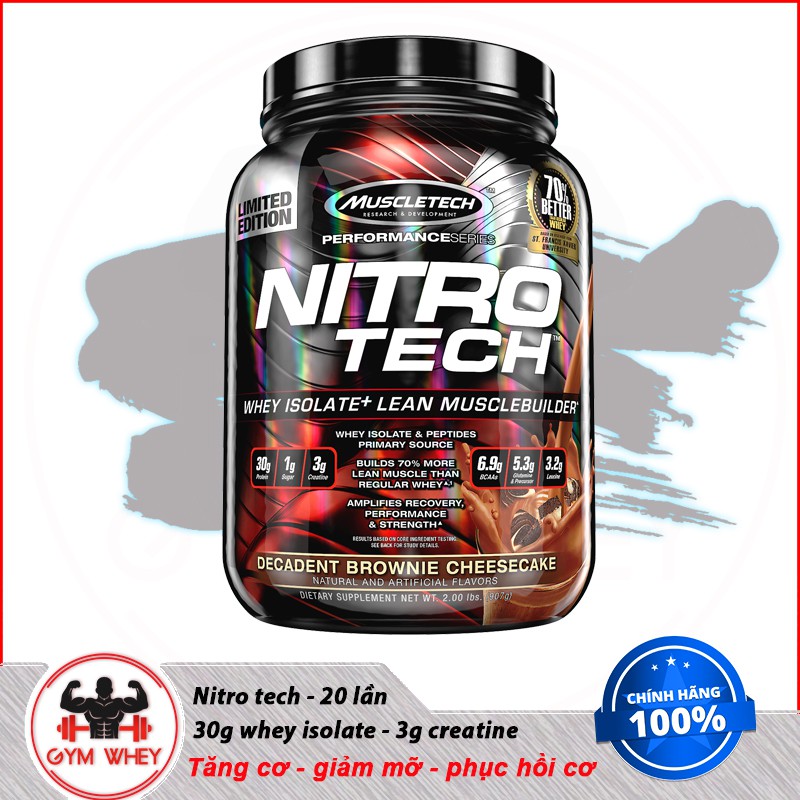 Sữa Dinh Dương Tăng Cơ Nuôi Cơ Phục Hồi Cơ Bắp Muscletech Nitro Tech 2lbs (0.9kgs) Từ Mỹ