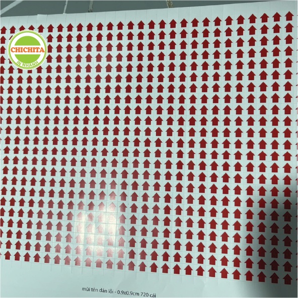 [giá tại xưởng] 750 Tem mũi tên sticker dán lỗi sản phẩm kích thước 9x9mm phục vụ ngành may mặc, công nghiệp