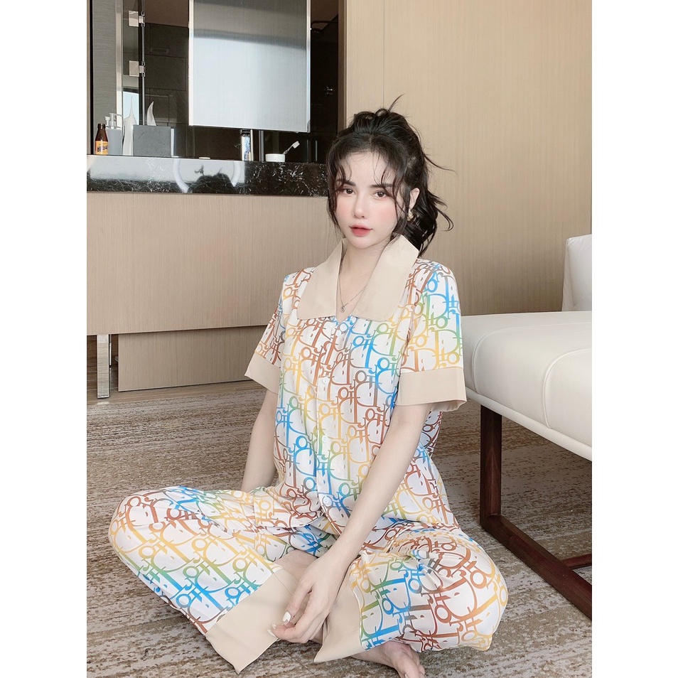 Đồ bộ pijama cổ sen tay ngắn mặt nhà, dể thương chất liệu kate thai mềm min , thoáng mat,