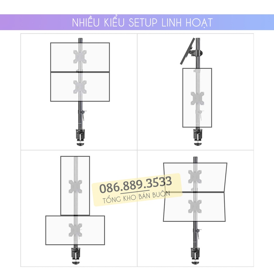 #M063 / Giá Treo Hai Màn Hình Máy Tính ErgoTek E63 17 - 27 Inch Kẹp Bàn - Tay Đỡ Màn Hình Xoay 360 Độ