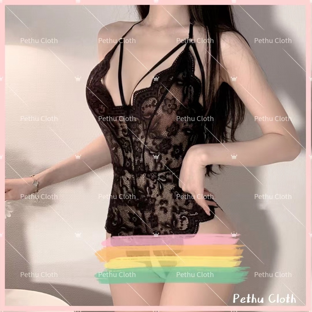 （Q1,HCM) Váy ngủ sexy 2 dây Áo bodysuit phối dây hở lưng gợi cảm áo liền thân ôm body--40-60kg--016