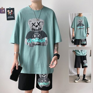 Bộ Đồ Thun Nam In Hình Gấu Áo Tay Ngắn Cổ Tròn Quần Short Đùi Thể Thao ZENKODLMEN 90000163