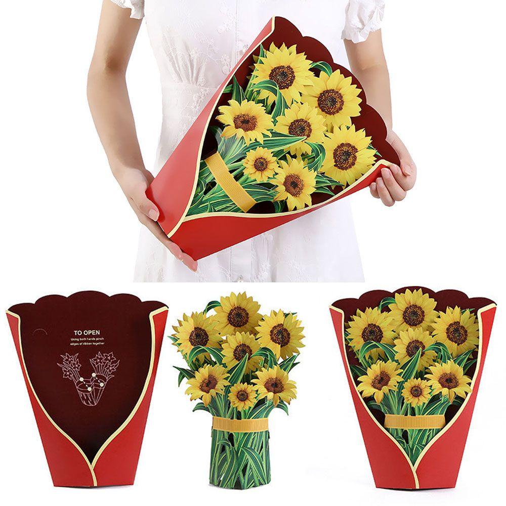 Thiệp Nổi 3D Hình Hoa Hồng / Lily / Hoa Hướng Dương / Hoa Tulip Xinh Xắn