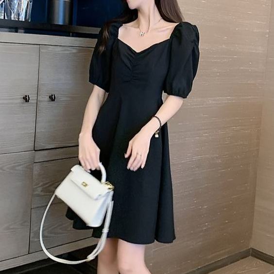 Đầm Đen Kiểu Retro Pháp Thiết Kế Thanh Lịch Cho Nữ