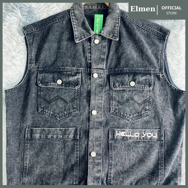 Áo Gile Bò Nam Nữ Phong Cách Cá Tính - Áo Khoác Jeans Dáng Rộng Ulzzang Unisex Hàn Quốc Màu Xanh Màu Đen Đủ Size ELMEN