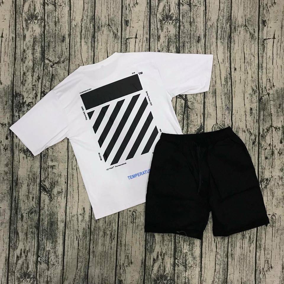 Set áo Off White + quần short Kaki