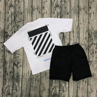 Set áo Off White + quần short Kaki