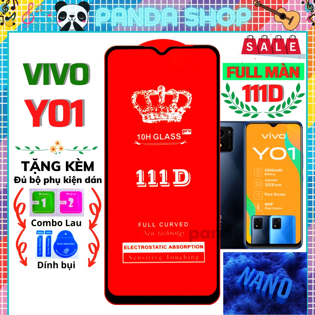 Kính Cường Lực Vivo Y01 - Full màn hình 111D - Độ cứng 10H - Miếng dán màn hình Chống vỡ tốt