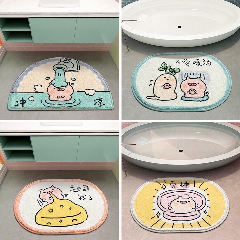 Thảm lông trải sàn, thảm lau chân chùi chân nhà bếp decor chống trượt hoạt hình dễ thương - HUNONA