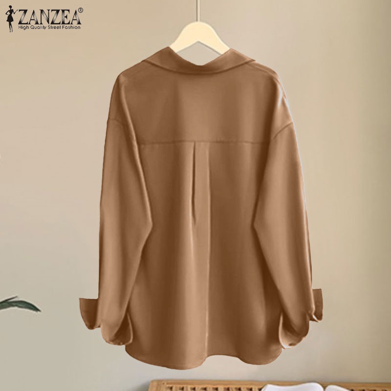 Áo sơ mi nữ ZANZEA tay dài dáng rộng cài nút màu trơn đơn giản dễ phối đồ