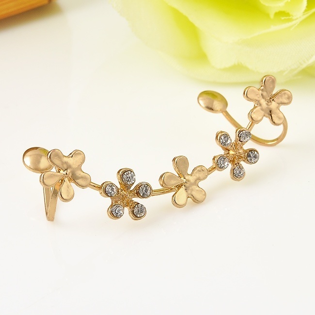 Khuyên kẹp vành tai trang trí hoa/ ngôi sao đính đá nhân tạo phong cách cổ điển thời trang dành cho nữ