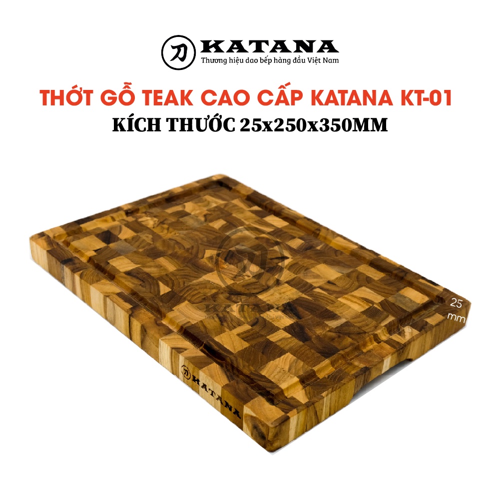 Thớt gỗ Teak KATANA hình chữ nhật KT01 250x350x25mm