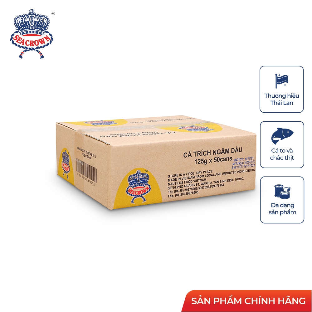 Cá hộp Sea Crown cá Trích ngâm dầu - Thùng 50 lon