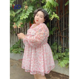 Đầm voan bigsize hoa phối bèo cổ DA047 dành cho nàng béo mập từ 45 tới 90kg